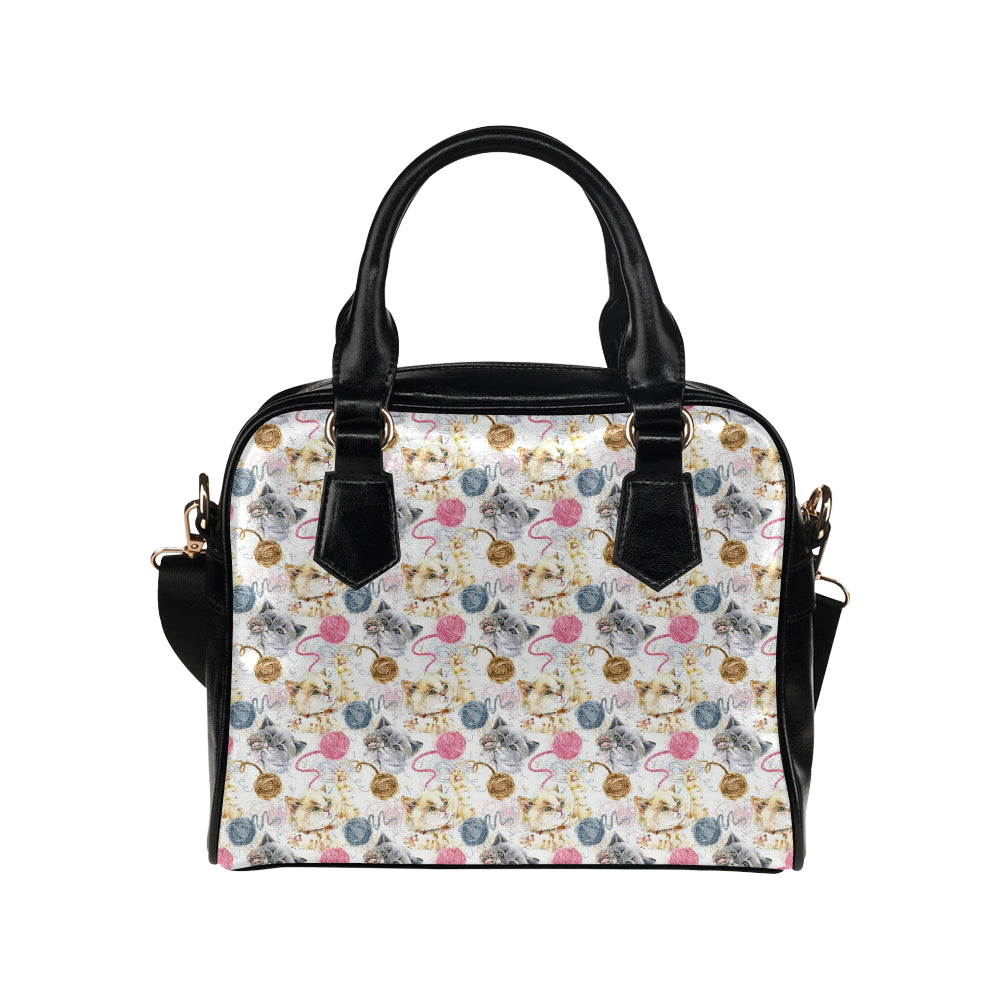 Cat Playing Yarn Pattern Print Design 07 Shoulder Handbag