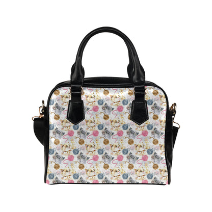 Cat Playing Yarn Pattern Print Design 07 Shoulder Handbag
