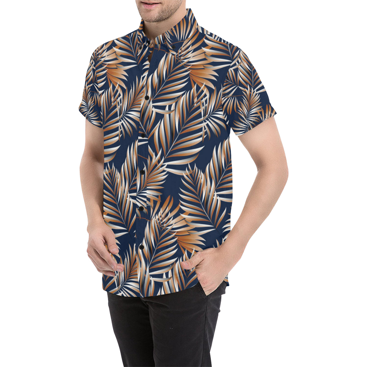 Tropical Flower Pattern Print Design TF07 Men's Short Sleeve Button Up Shirt
