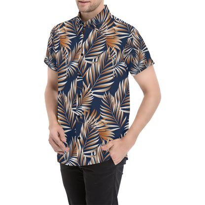 Tropical Flower Pattern Print Design TF07 Men's Short Sleeve Button Up Shirt