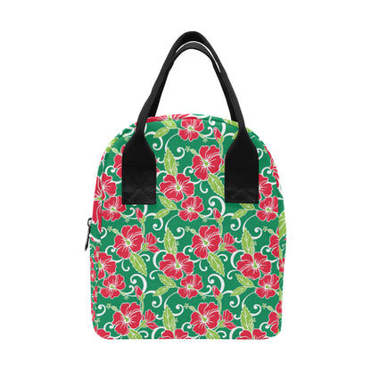 Red Hibiscus Pattern Print Design HB019 Insulated Lunch Bag