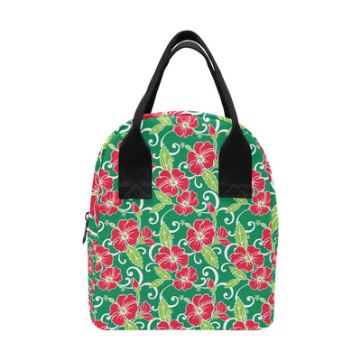 Red Hibiscus Pattern Print Design HB019 Insulated Lunch Bag