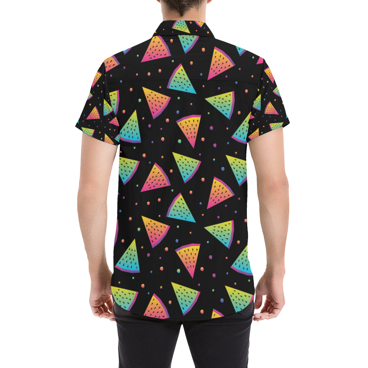 Rainbow Watermelon Pattern Print Design A04 Men's Short Sleeve Button Up Shirt