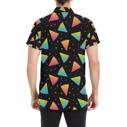 Rainbow Watermelon Pattern Print Design A04 Men's Short Sleeve Button Up Shirt
