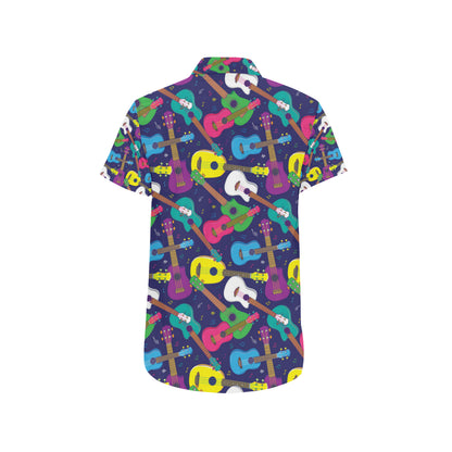 Ukulele Pattern Print Design 02 Men's Short Sleeve Button Up Shirt