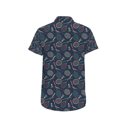 Badminton Pattern Print Design 03 Men's Short Sleeve Button Up Shirt