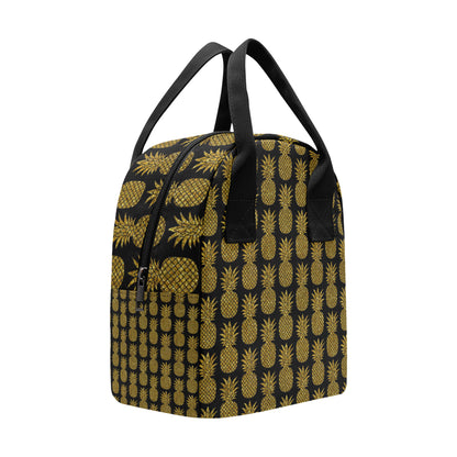 Gold Pineapple Pattern Print Design PP011 Insulated Lunch Bag