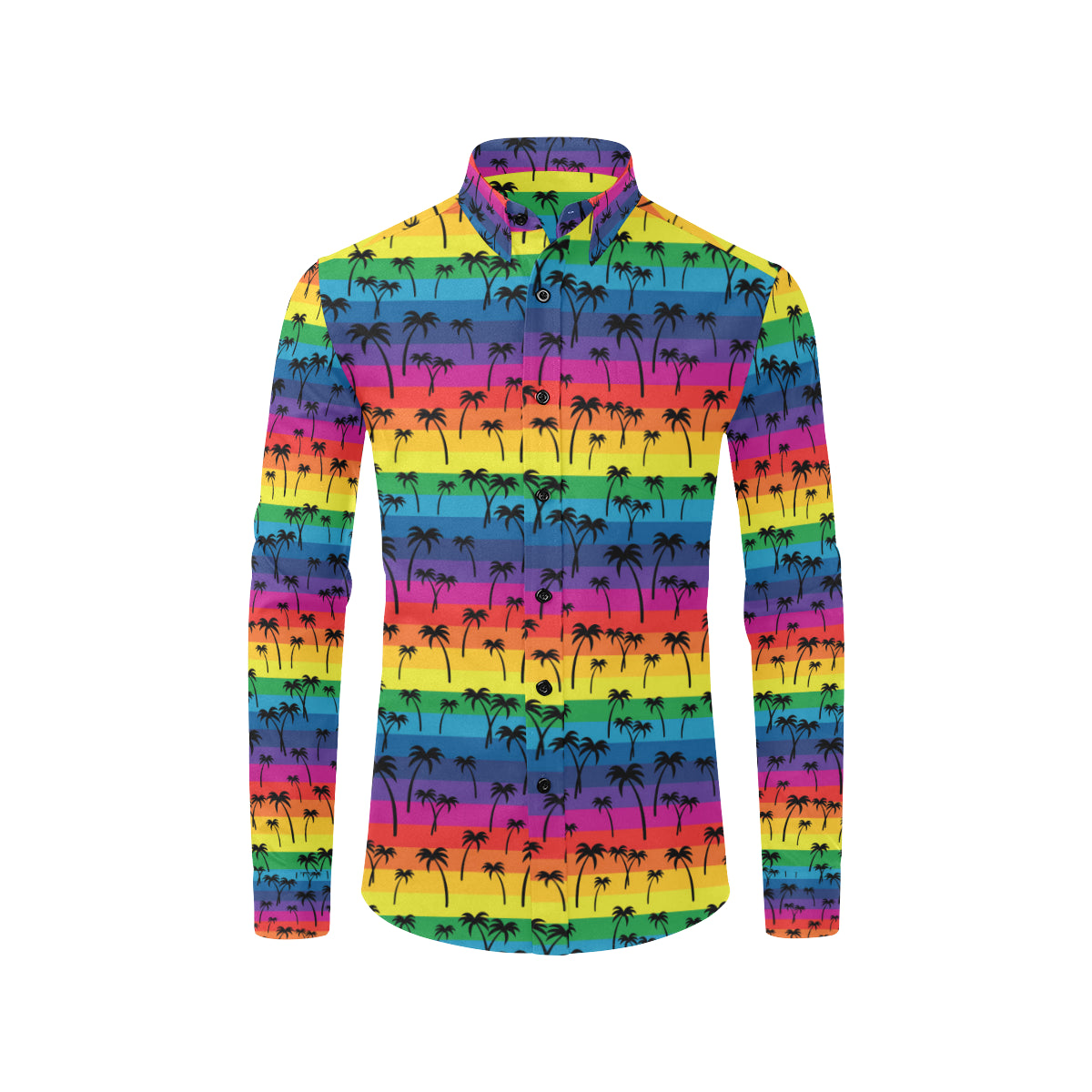 Palm Tree Rainbow Themed Print Men's Long Sleeve Shirt