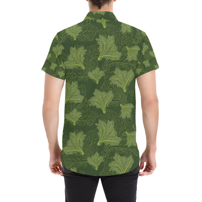Kale Pattern Print Design 01 Men's Short Sleeve Button Up Shirt