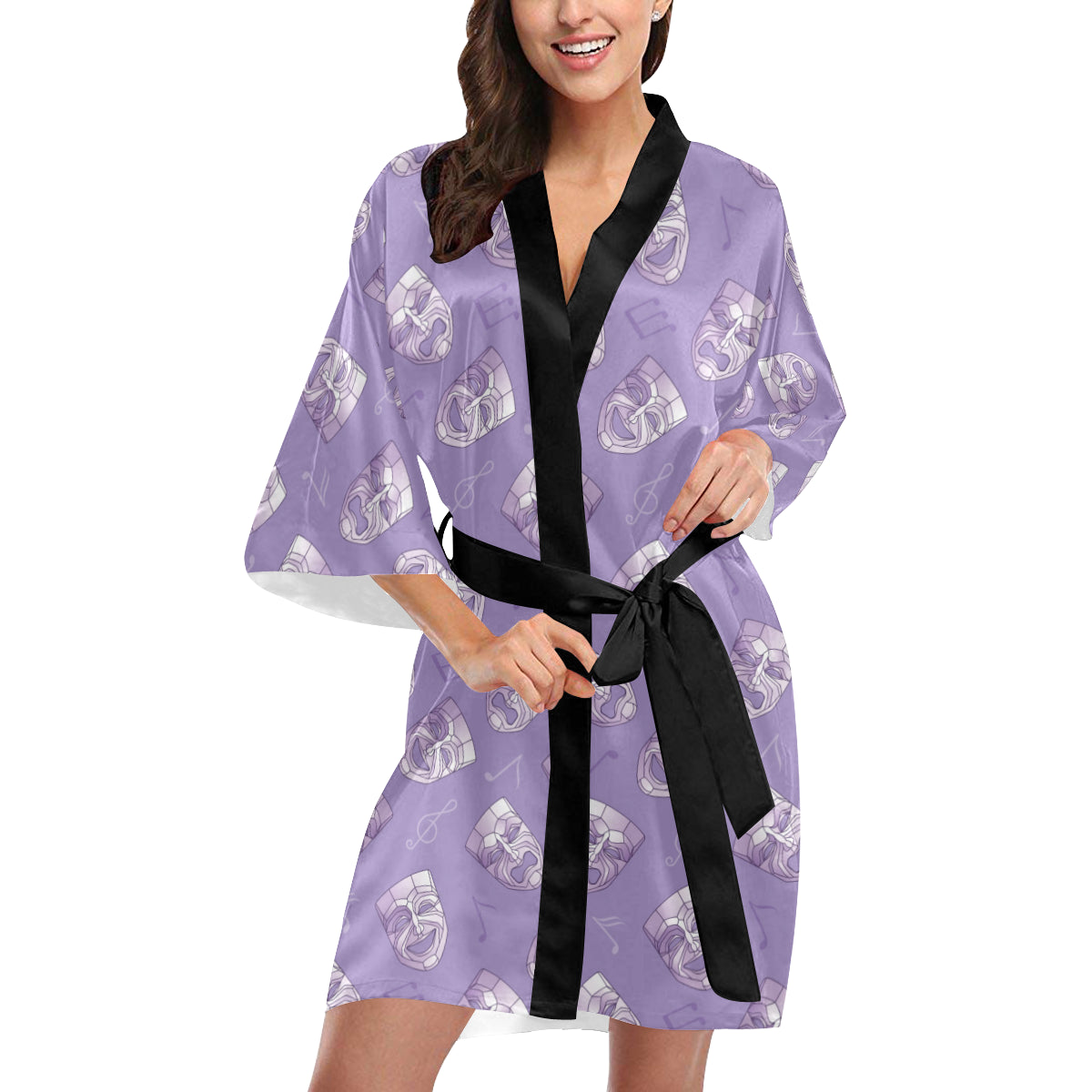Acting Mask Pattern Print Design 05 Women's Short Kimono