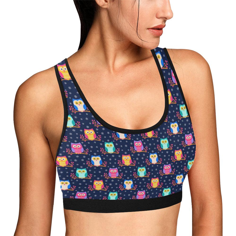 Owl Cute Themed Design Print Sports Bra