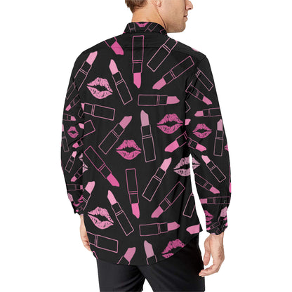 Lipstick Pink Pattern Print Design 01 Men's Long Sleeve Shirt