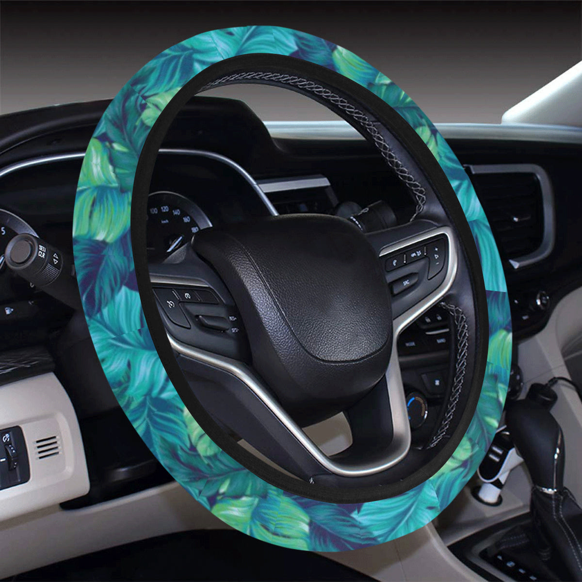 Banana Leaf Pattern Print Design 06 Steering Wheel Cover with Elastic Edge