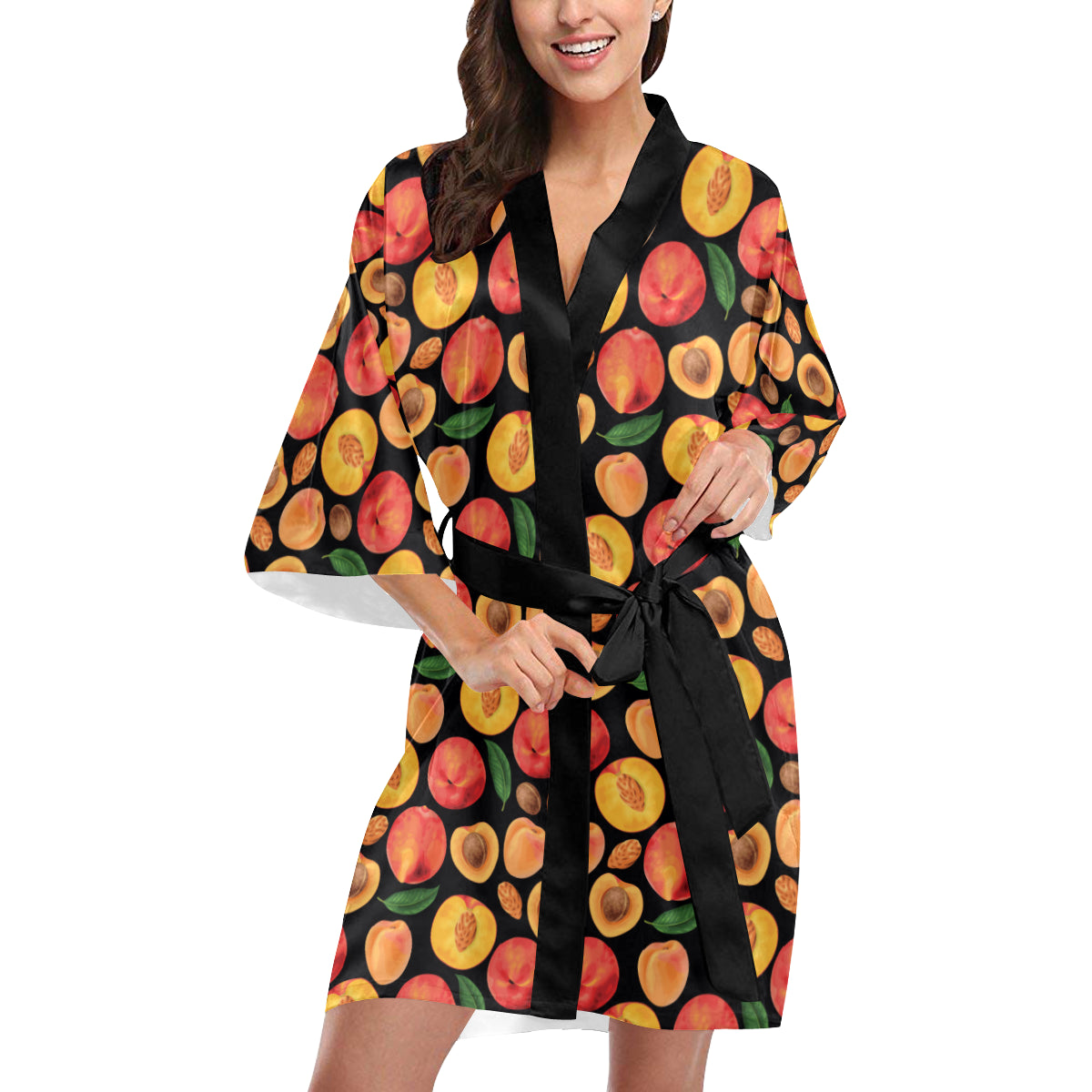 Peach Pattern Print Design A02 Women's Short Kimono