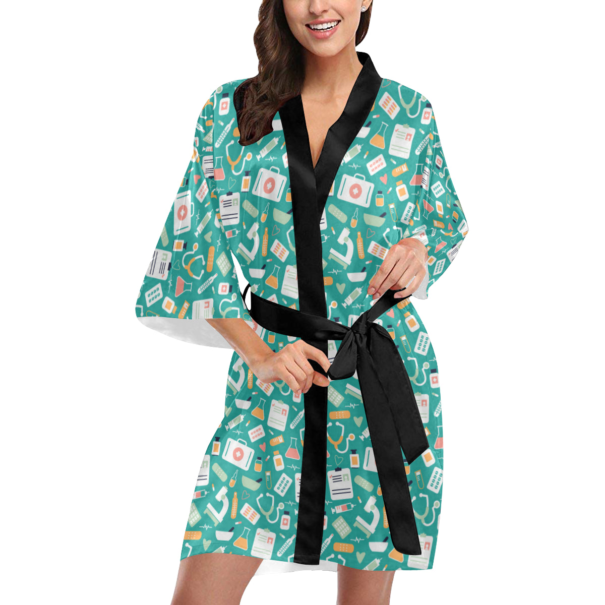 Medical Pattern Print Design 03 Women's Short Kimono