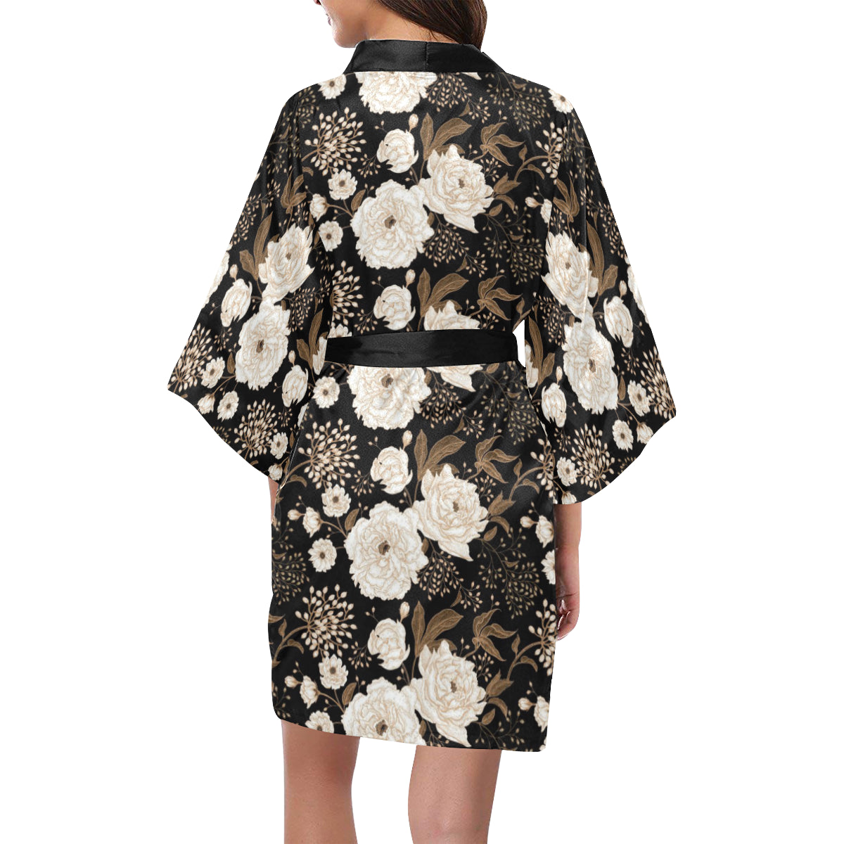 Peony Pattern Print Design A02 Women's Short Kimono
