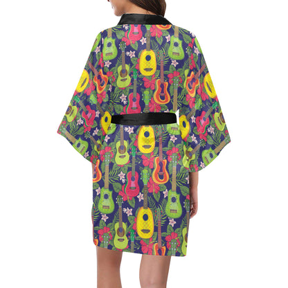 Ukulele Tropical Pattern Print Design 03 Women's Short Kimono