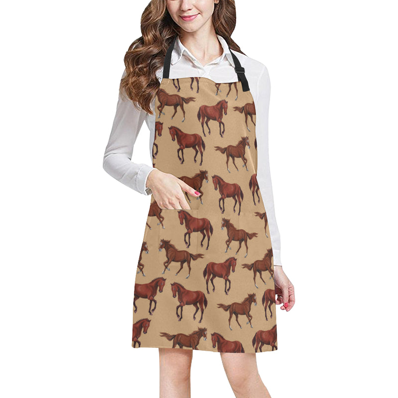 Brown Horse Print Pattern Apron with Pocket