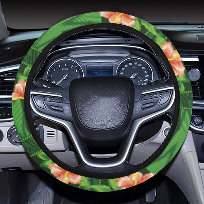 Hibiscus Pattern Print Design HB05 Steering Wheel Cover with Elastic Edge