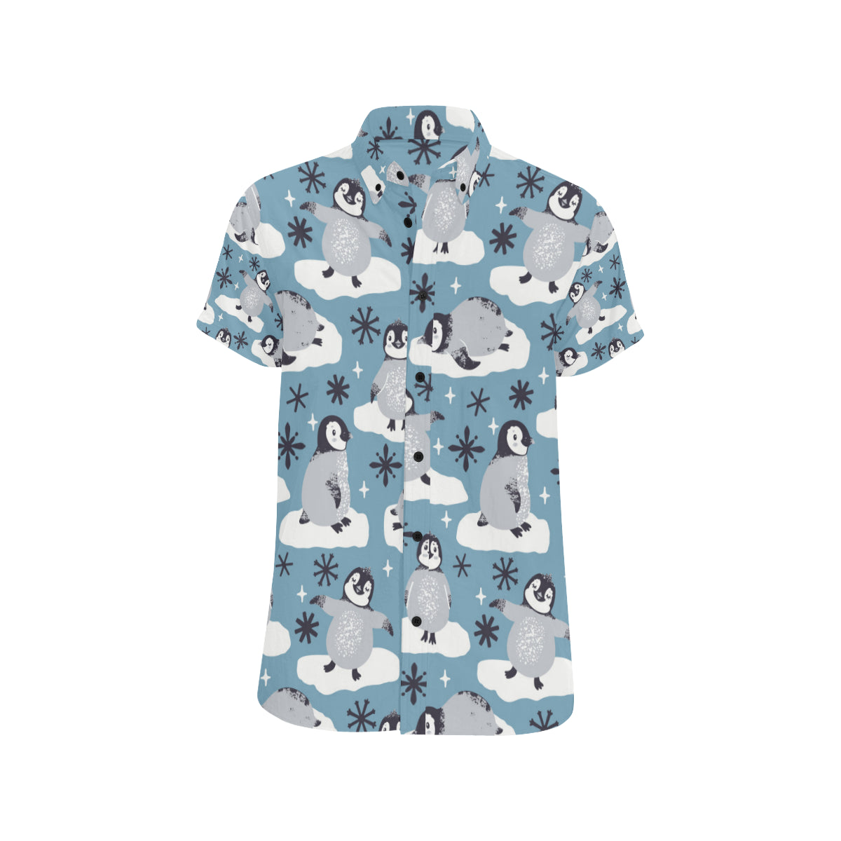 Penguin Pattern Print Design A05 Men's Short Sleeve Button Up Shirt