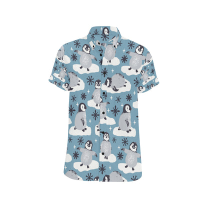 Penguin Pattern Print Design A05 Men's Short Sleeve Button Up Shirt