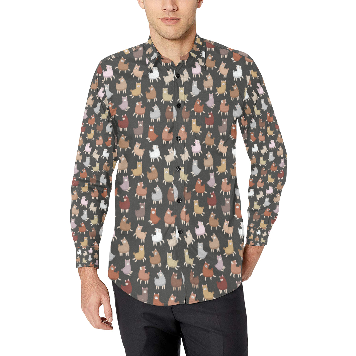 Alpaca Cute Design Themed Print Men's Long Sleeve Shirt