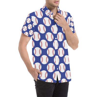 Baseball Blue Background Men's Short Sleeve Button Up Shirt