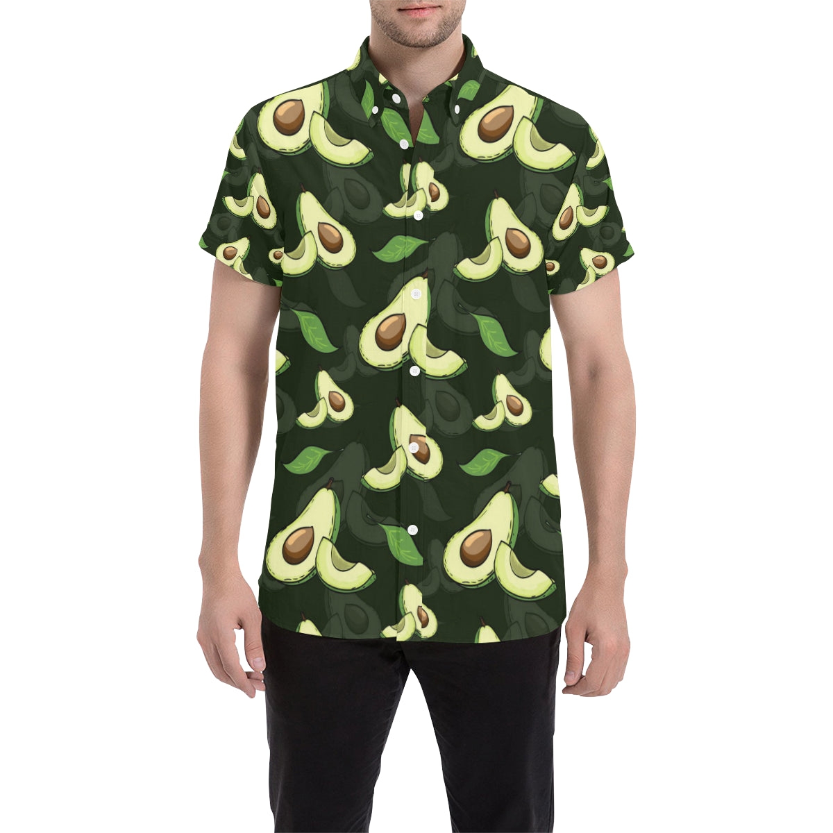 Avocado Pattern Print Design AC07 Men's Short Sleeve Button Up Shirt