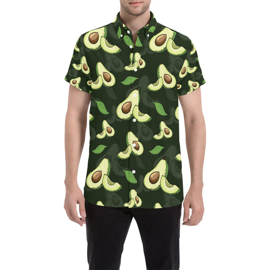 Avocado Pattern Print Design AC07 Men's Short Sleeve Button Up Shirt