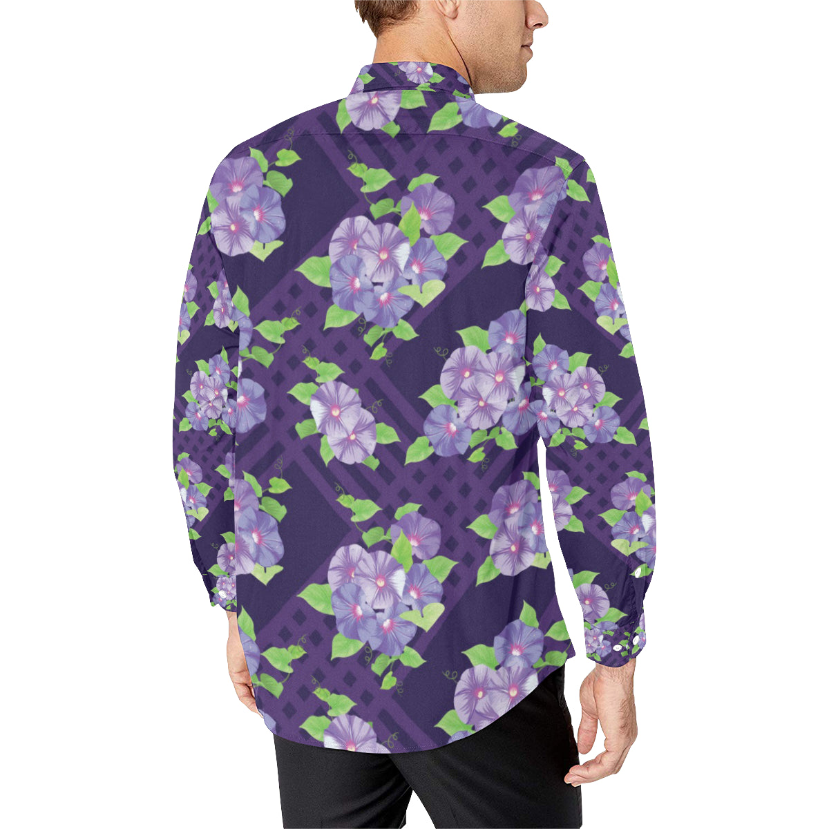 Morning Glory Pattern Print Design MG03 Men's Long Sleeve Shirt