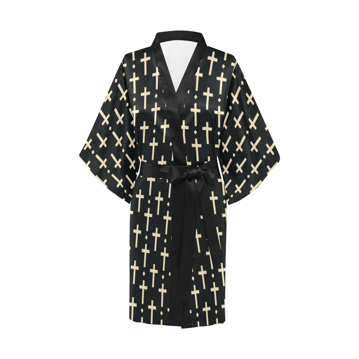 Cross Pattern Print Design 03 Women's Short Kimono
