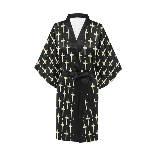 Cross Pattern Print Design 03 Women's Short Kimono