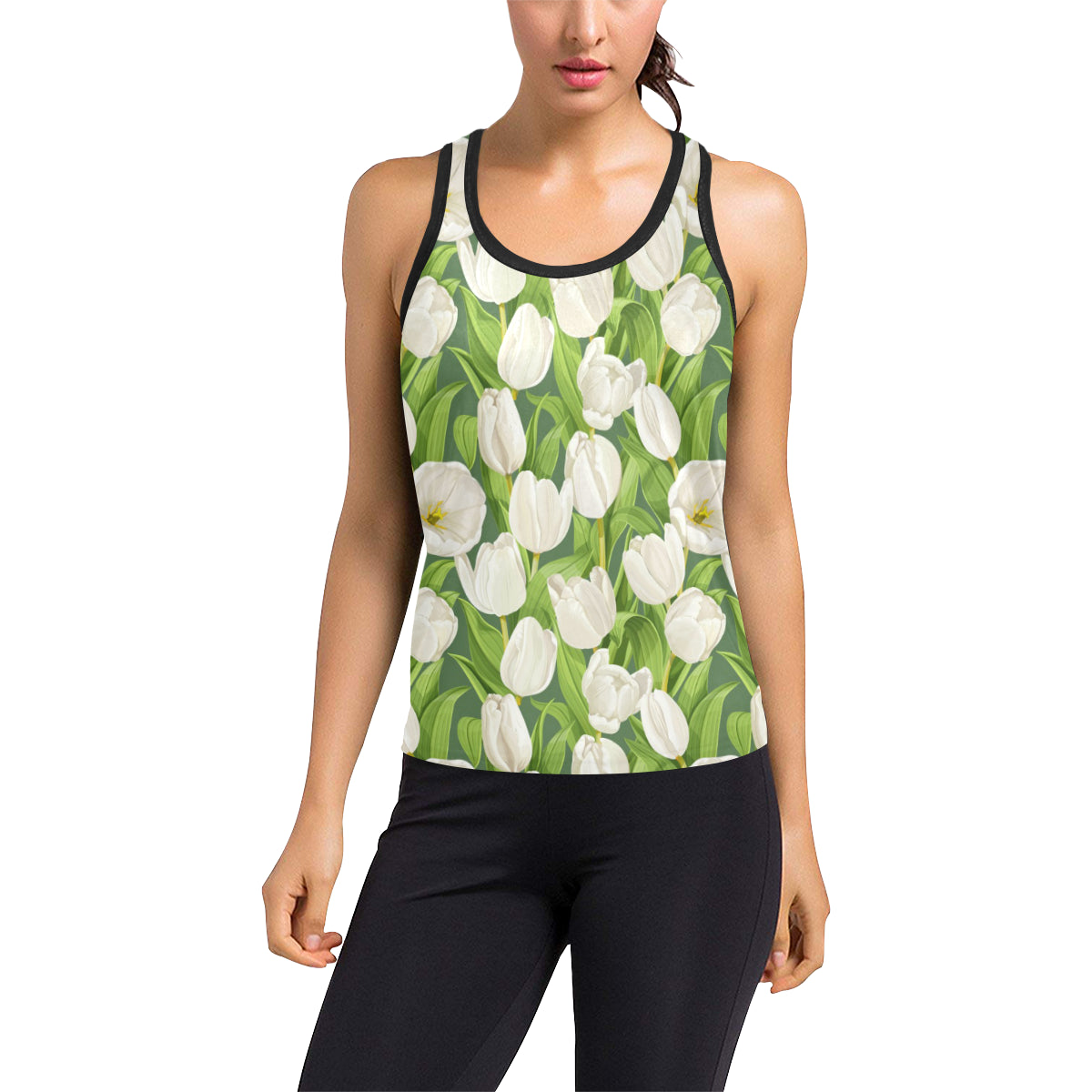 Tulip White Pattern Print Design TP05 Women's Racerback Tank Top