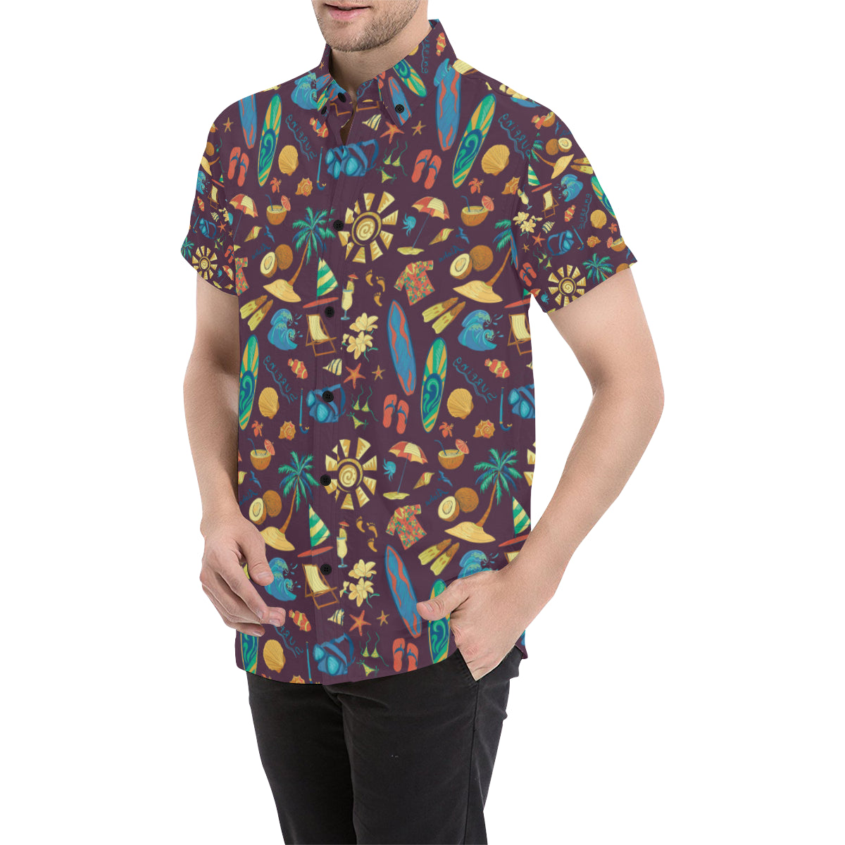 Aloha Hawaii Pattern Print Design 01 Men's Short Sleeve Button Up Shirt