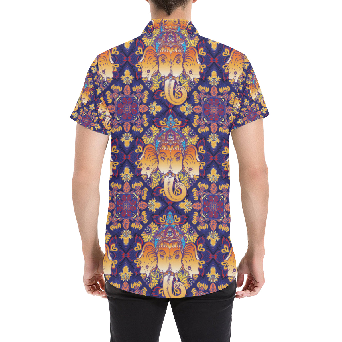Ganesha Pattern Print Design 01 Men's Short Sleeve Button Up Shirt