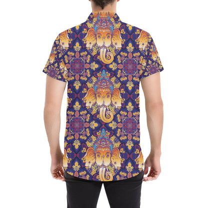 Ganesha Pattern Print Design 01 Men's Short Sleeve Button Up Shirt
