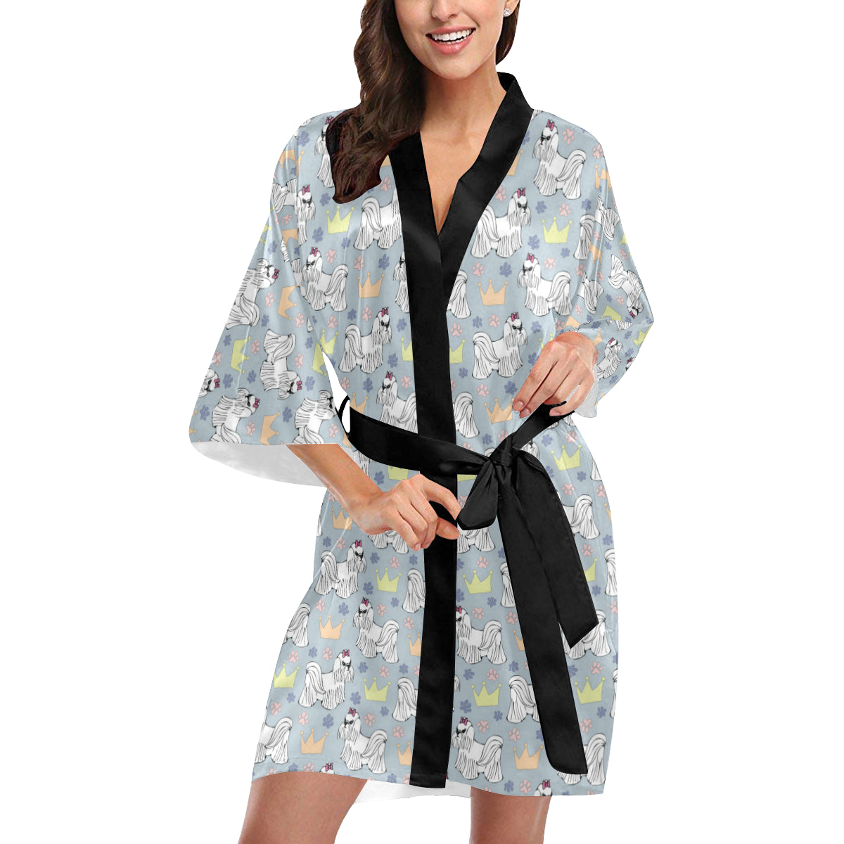 Maltese Pattern Print Design 04 Women's Short Kimono