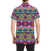 Indian Navajo Color Themed Design Print Men's Short Sleeve Button Up Shirt