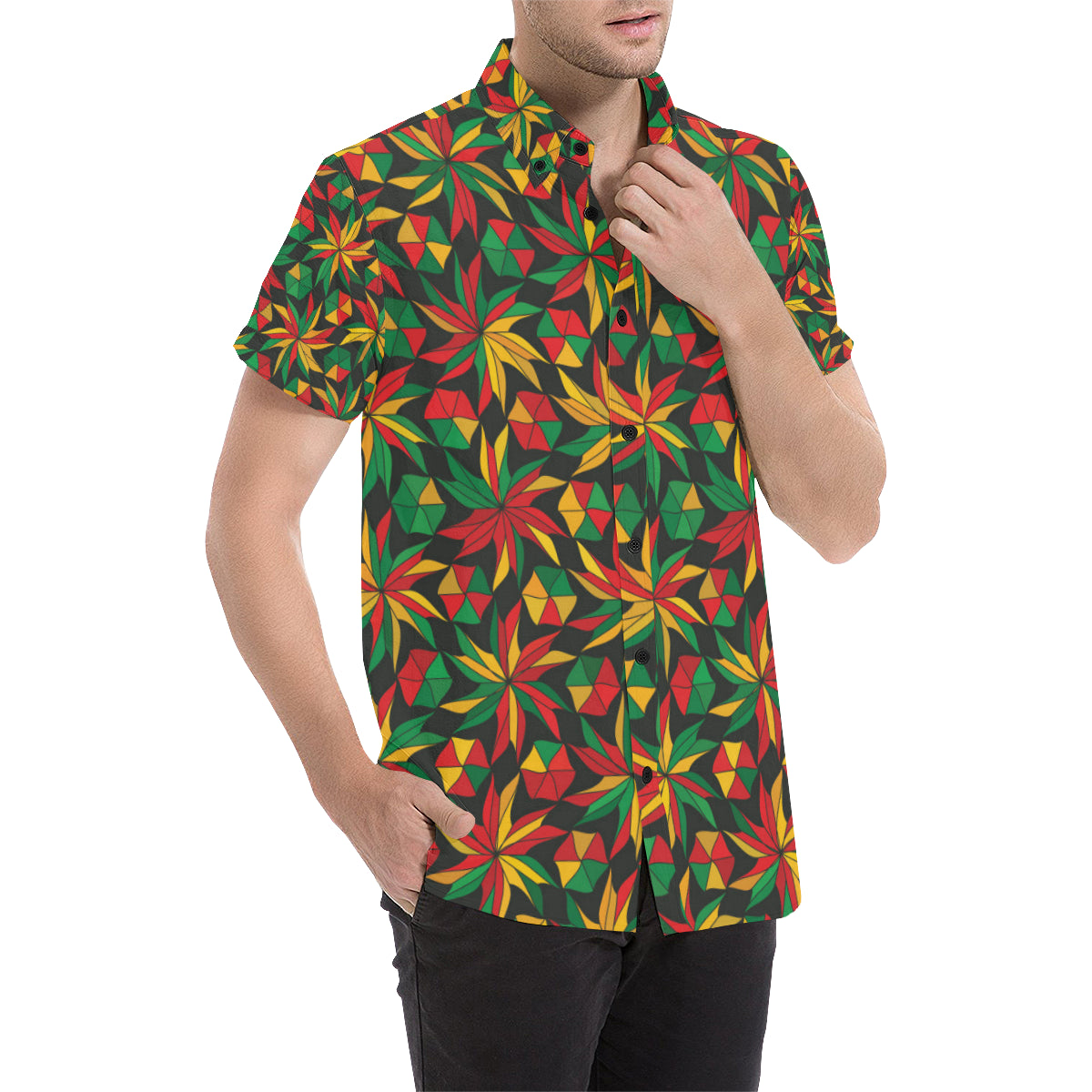 Rastafarian Pattern Print Design A03 Men's Short Sleeve Button Up Shirt