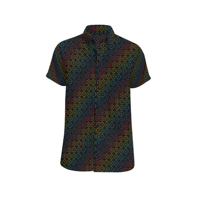 Chakra Colorful Symbol Pattern Men's Short Sleeve Button Up Shirt