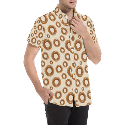 Bagel Pattern Print Design 01 Men's Short Sleeve Button Up Shirt