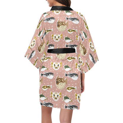 Fugu Cute Pattern Print Design 01 Women's Short Kimono