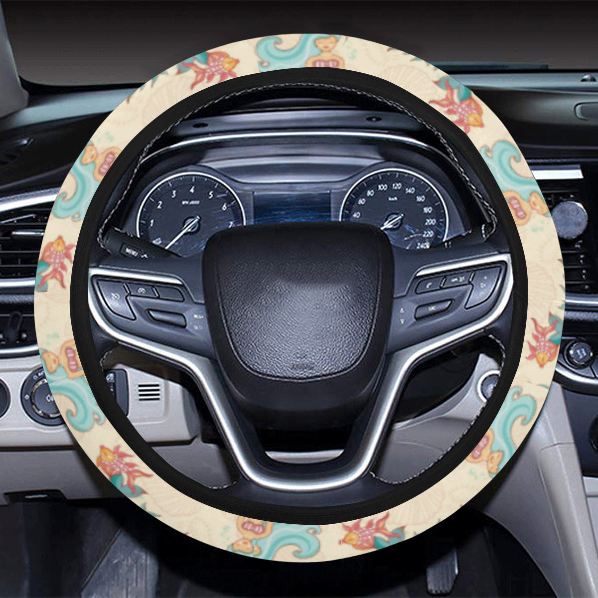 Mermaid Girl With Fish Design Print Steering Wheel Cover with Elastic Edge