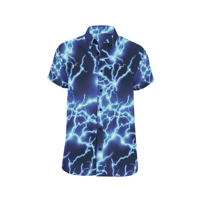 Lightning Thunder Pattern Print Design 04 Men's Short Sleeve Button Up Shirt