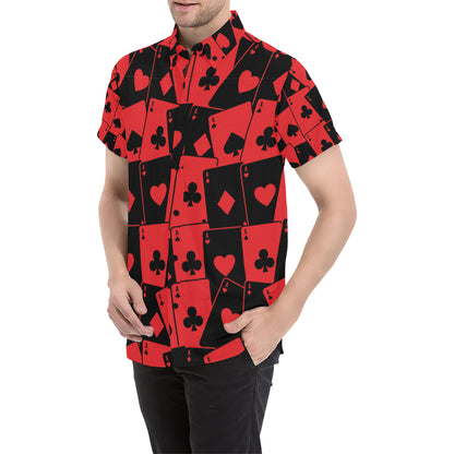 Poker Cards Pattern Print Design A01 Men's Short Sleeve Button Up Shirt