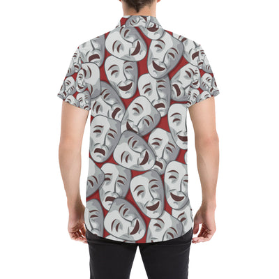 Acting Mask Pattern Print Design 01 Men's Short Sleeve Button Up Shirt