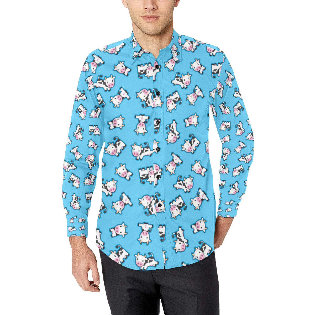 Cow Pattern Print Design 01 Men's Long Sleeve Shirt