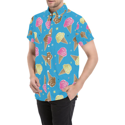 Ice Cream Pattern Print Design 01 Men's Short Sleeve Button Up Shirt