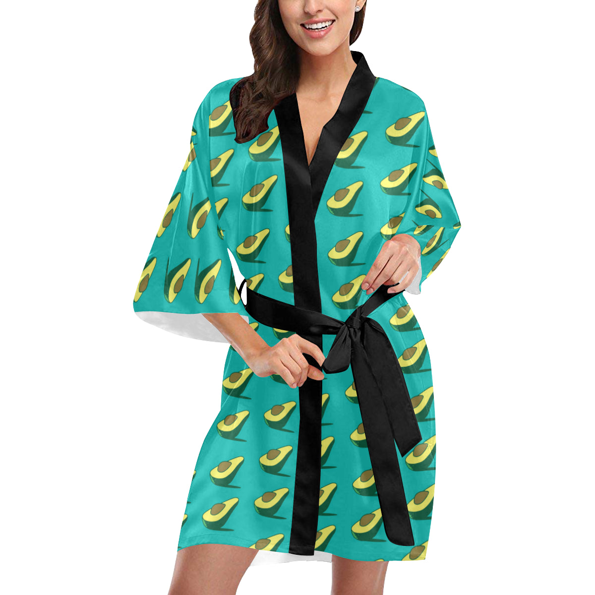 Avocado Pattern Print Design 03 Women's Short Kimono