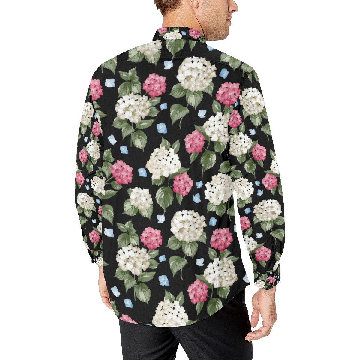 Hydrangea Pattern Print Design HD09 Men's Long Sleeve Shirt